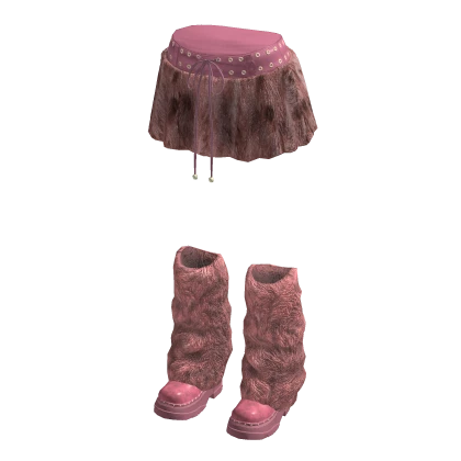 Y2K Fuzzy Fur Mini Skirt w/ Boots (Pink) | Roblox Item - Rolimon's
