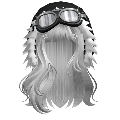 long anime hair w/ Y2K Hood Goggles silver Roblox item