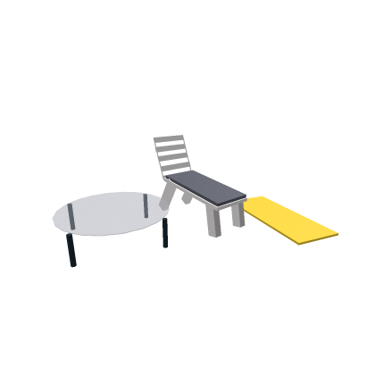 Lawn Chair AND Glass Table AND Towel