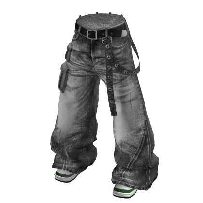 💗Y2K WASHED DENIM PANTS WITH SHOES_GREY