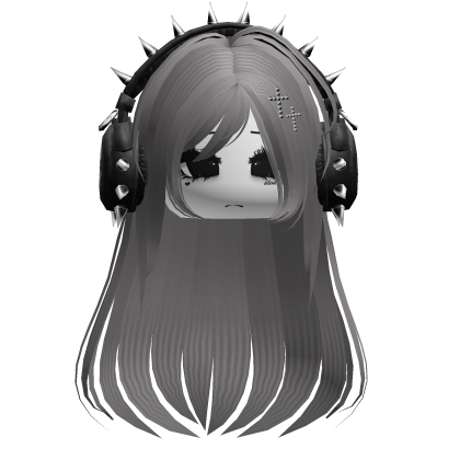 Punk Straight Hair W/ Headphones Grey