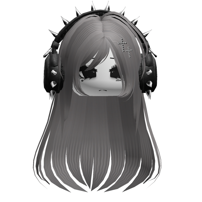 Punk Straight Hair W/ Headphones Grey