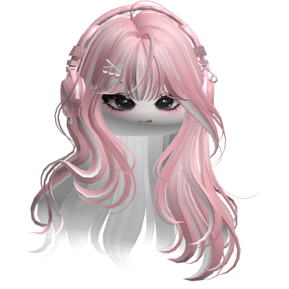 Pink&White Hair w/ Y2K Headphones & Cute Face Roblox item