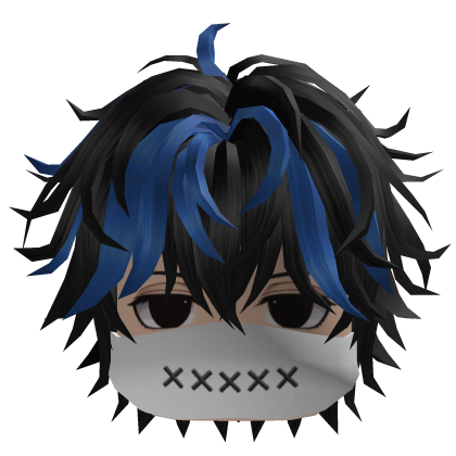 Fluffy Anime Hair w/ Mask (Black/Blue)