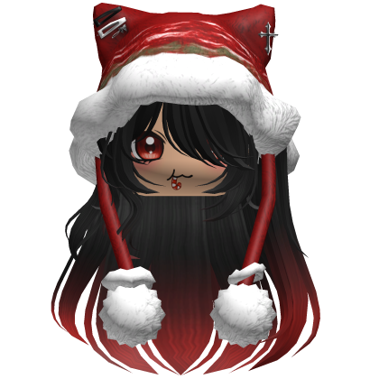 Long Red and black hair cute Christmas hat Y2k