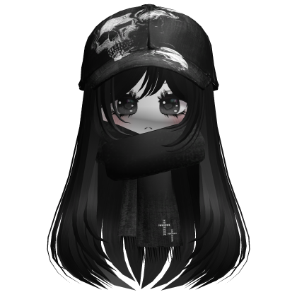 ♡ cute moe girl with emo skull hat + scarf