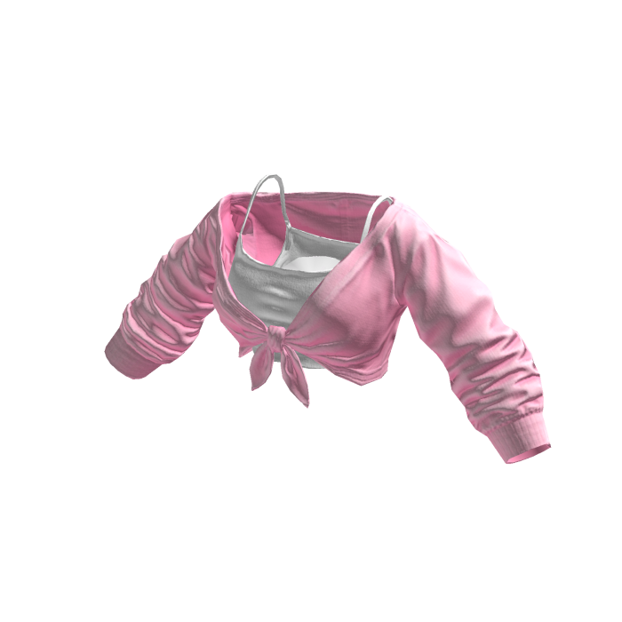 Pink & White Layered Tied Up Cropped Shirt