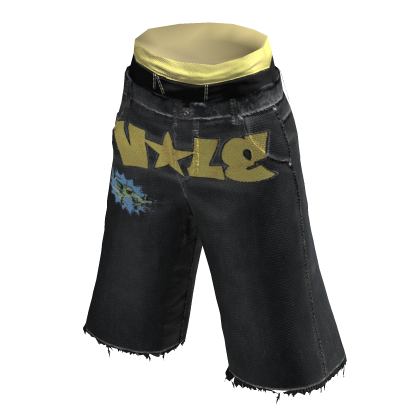ʚ♡ɞ  Baggy Yellow Graphic Black Denim Shorts thumbnail