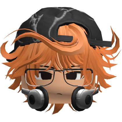 Grunge Moe Orange Wavy Hair /w Hat & Glasses