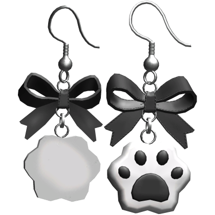 Black Kawaii Kitty Paw Bow Earrings Y2K