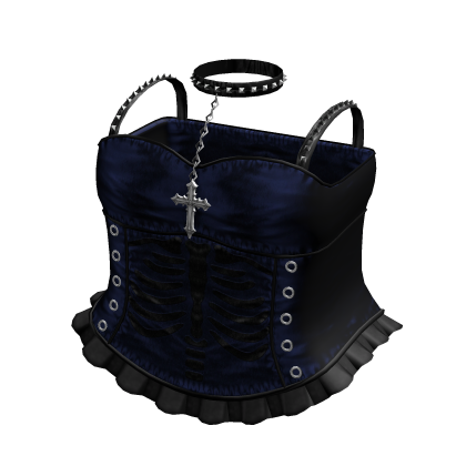 Emo Gothic Ribcage Dress w Choker in Blue Black