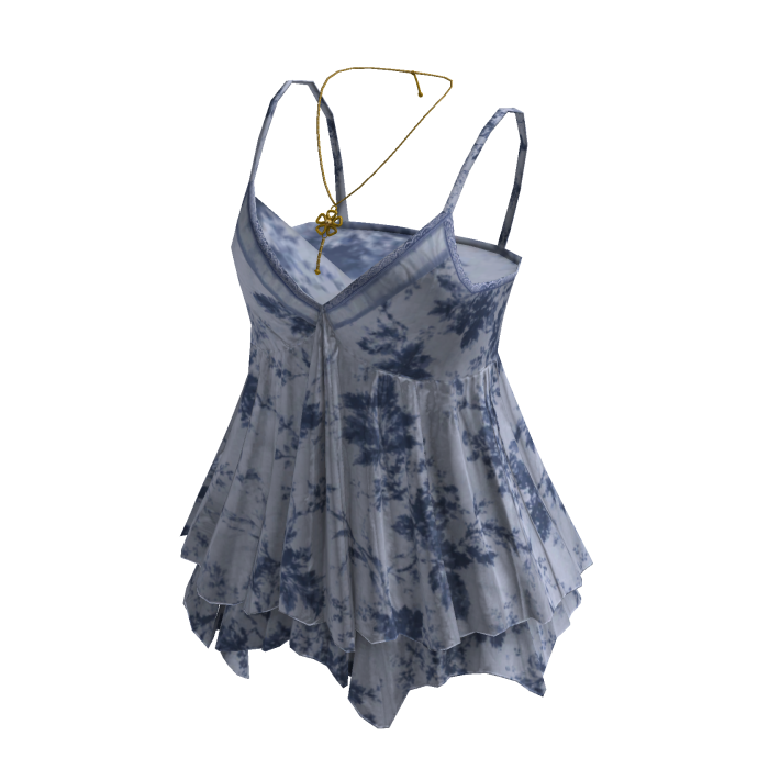 Y2K Floral Babydoll Cami Top w/ Necklace (Blue)