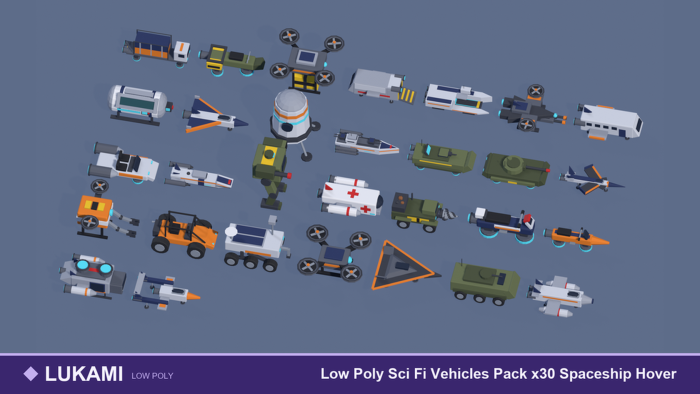 Low Poly Sci Fi Vehicles Pack x30 Spaceship Hover preview 1