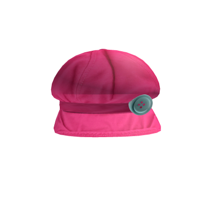 Pink Newsboy Cap w Blue Button 