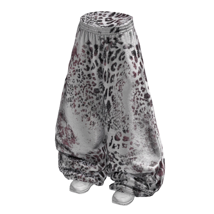 White Baggy Y2K Leopard Print Sweats
