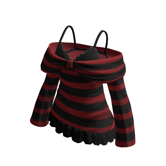 🍀Layered Bow Off-Shoulder(Striped Red)