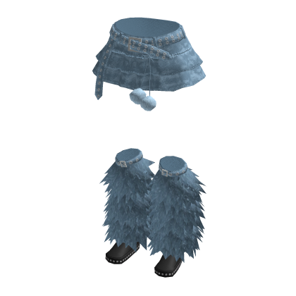Y2K Belted Mini Skirt w/ Fluffy Boots (Blue)