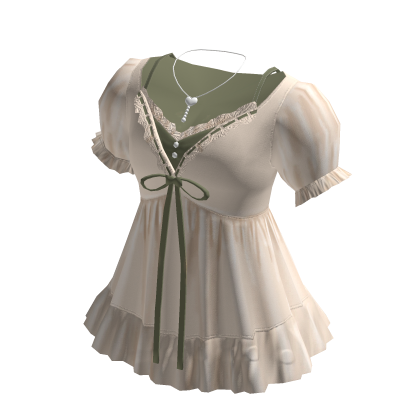 Coquette Puff Sleeve Babydoll Dress (Green)