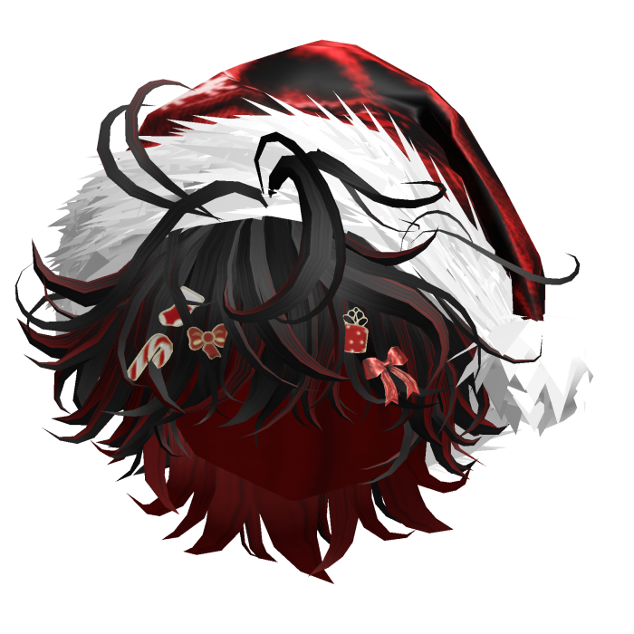 Messy Hair w/Christmas Santa Hat (Black&Red)