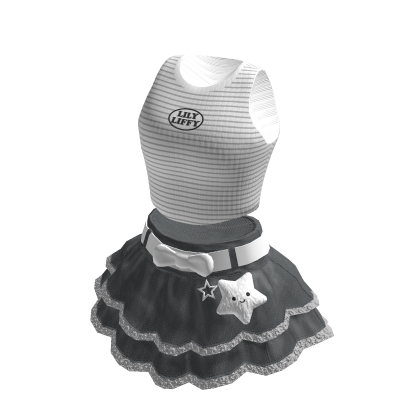 🍀Cute Tee w Ruffle Skirt Outfit (White)