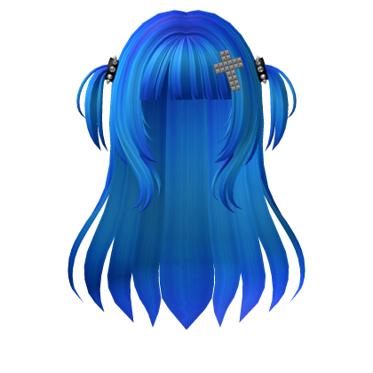 Long Straight Emo Goth Y2K Hair - Electric Blue