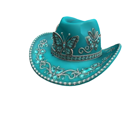 Turquoise Butterfly Rhinestone Cowgirl Hat
