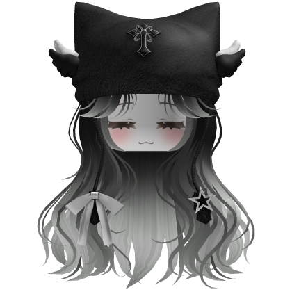 cute fluffy emo Y2K cat hair (Black-White) Roblox item