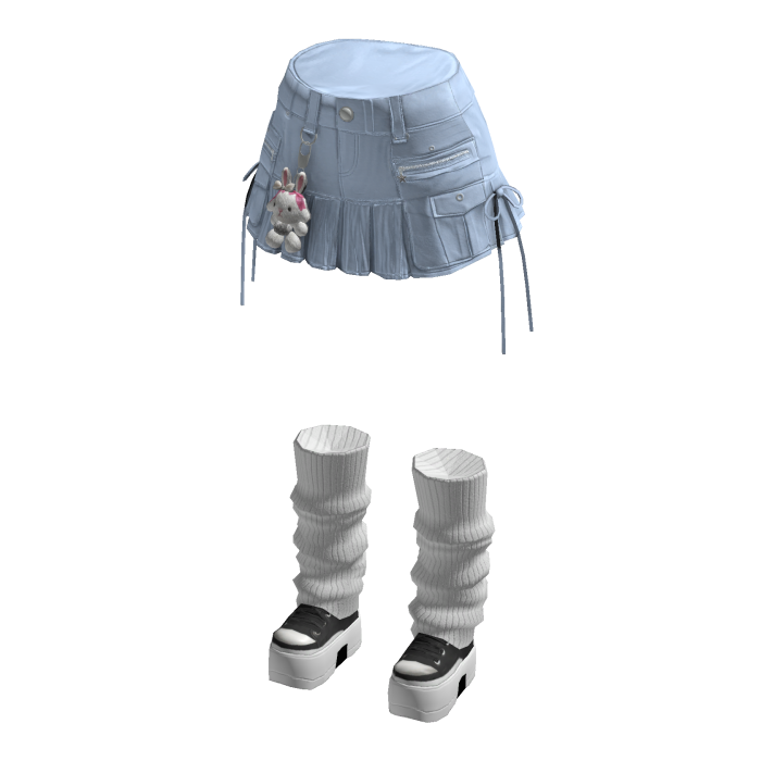 Pleated Mini Skirt with Side Ties (Light Blue)