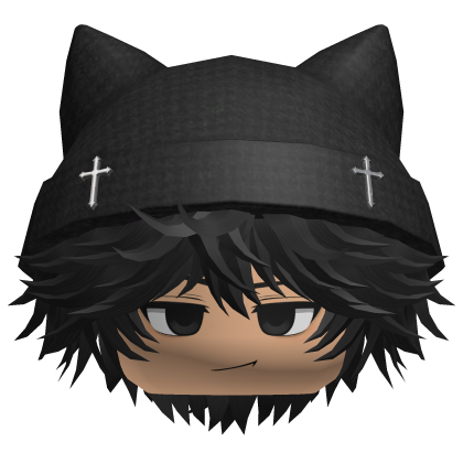 [💸CHEAP] Black Emo Boy Hair Cat Cross Beanie Roblox item