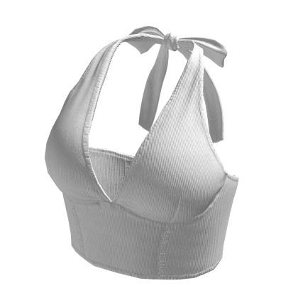 White Denim Hem Halter Neck Back Top Y2K Tee Shirt thumbnail