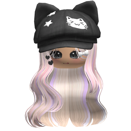 Colorful Beige Kitty Ears Cap Wavy Hair