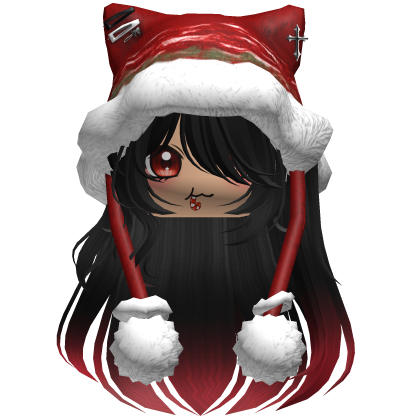 Long Black and Red hair cute Christmas hat Y2k