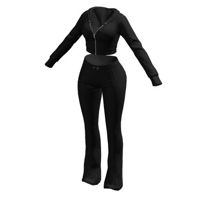 Tracksuit Black Juicy Outfit Flared Pants Crop Top