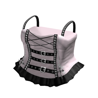 Emo Chained Cross Studded Dress in Pink & Black thumbnail