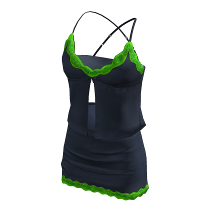 BB Cute Satin Lace Bow Cami Outfit Green Black