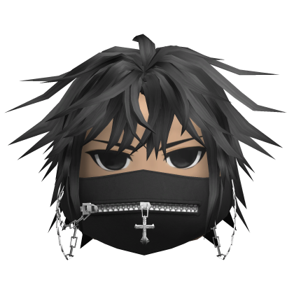 Messy Hair w/ Zipper Mask (Black)