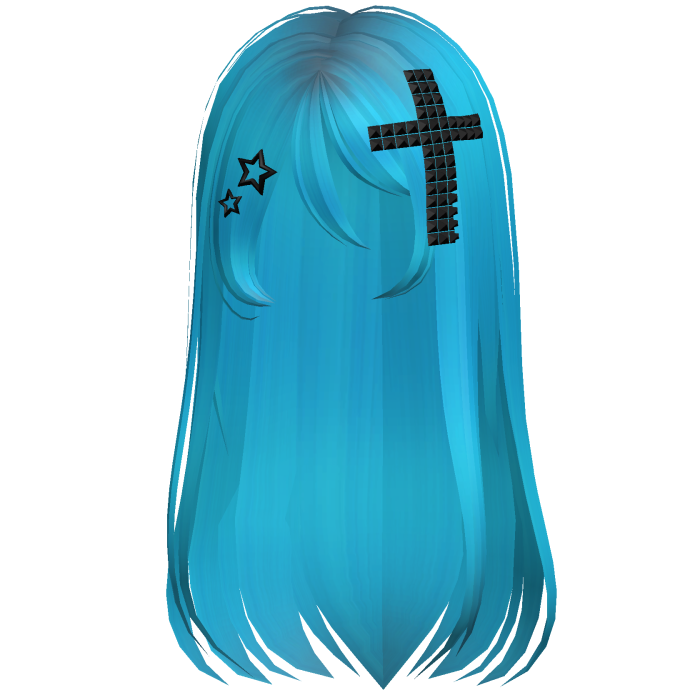 Emo Scene Long Hair w Cross Cyan