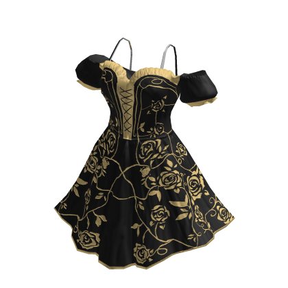 ♾️[⌛] Black and gold ruffled rose corset dress thumbnail