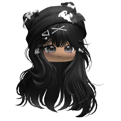 Lush Straight Hair w/ Bat Beanie (Black) Roblox item