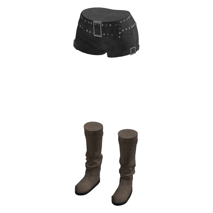 Y2K Studded Belt Micro Shorts w/ Boots (Black)