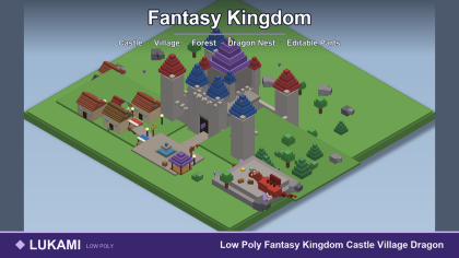 Low Poly Fantasy Kingdom Castle Village Dragon preview 1
