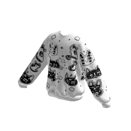 Alien Cats and Biscuits Oversized White Sweater