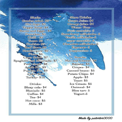 ~Updated~Bloxburg Cafe Menu~ Roblox decal