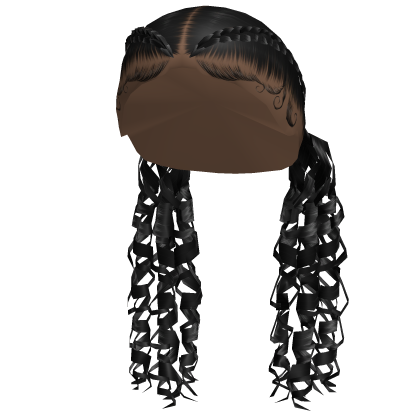 ☆ Long Curly Braided Pigtails in Black Roblox item