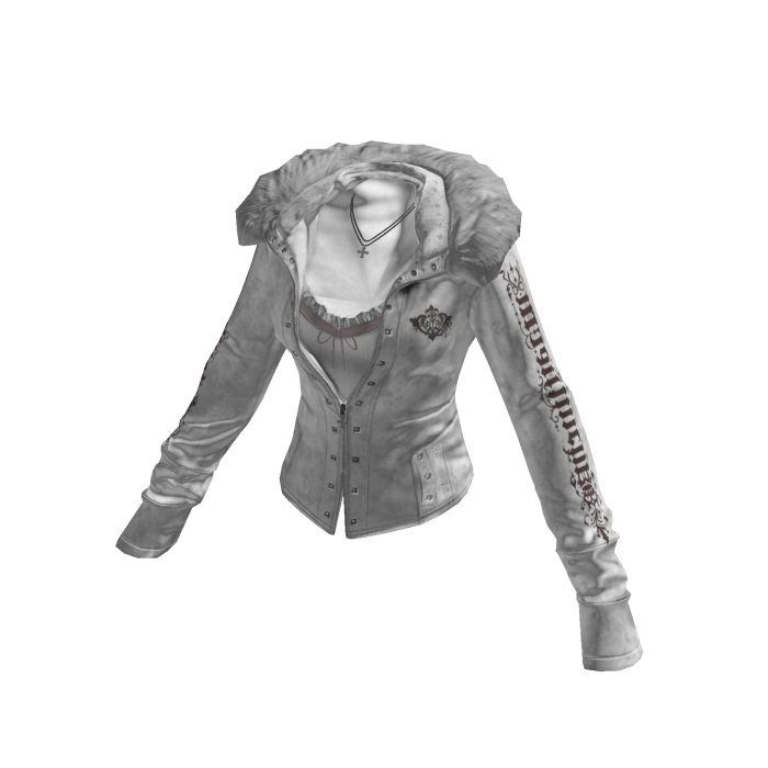 Y2K Fur Trim Jacket w/ Necklace (White)