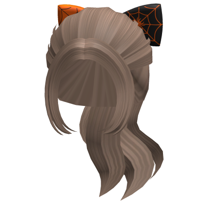 halloween milktea brown ponytail hair w/ bow Roblox item