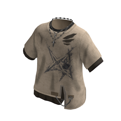 Star Graphic Tee w/ Beaded Choker (Tan)