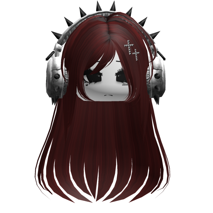 Punk Straight Hair W/ Headphones Dark Red