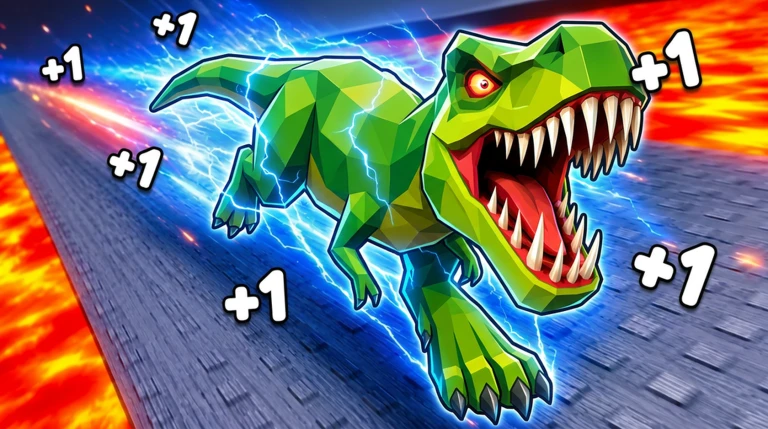 ภาพโปรโมตทางการ +1 Dino Evolution แสดง T-Rex สีเขียวเรืองแสง