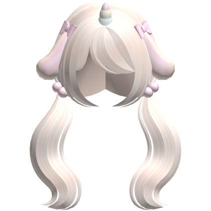 cute blonde wavy pigtails w/bunny ears and horn Roblox item